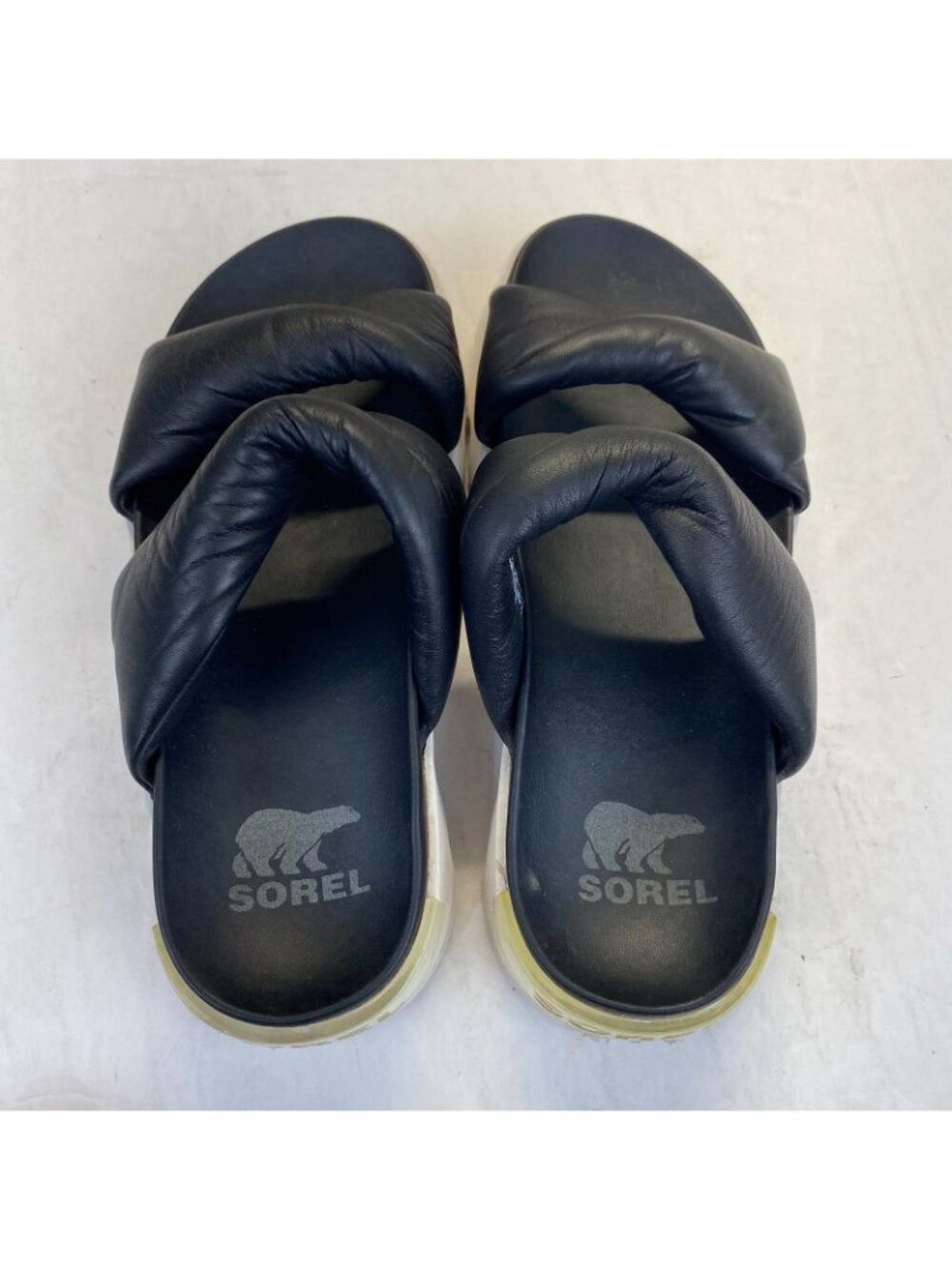 Sorel Women’s Sz 7.5 Viibe Twist Slide Women's Casual Sandals, Black/Sea Salt